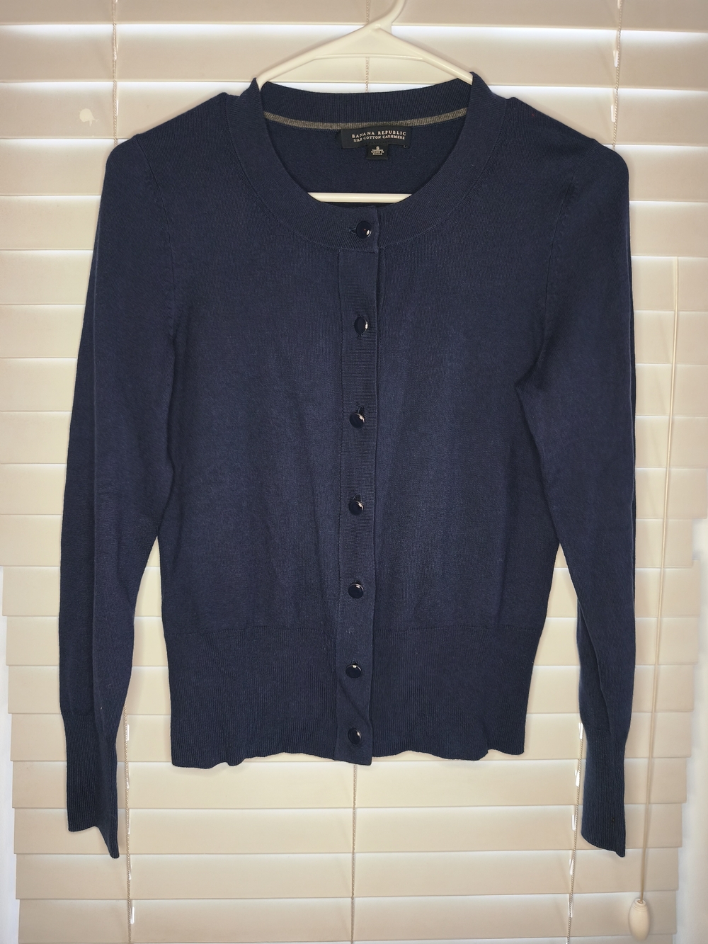 Banana Republic Silk Cotton Cashmere Cardigan Sweater Navy Blue Crew Neck Size S